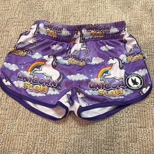 Kids Unicorn Flow Purple Athletic Shorts, flow society girls L
